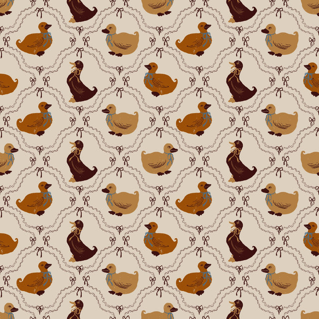 Vintage ducks brown on beige — Brown and beige